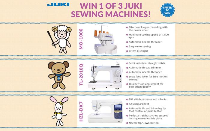 Enter to Win! 1 of 3 Juki Sewing Machines!